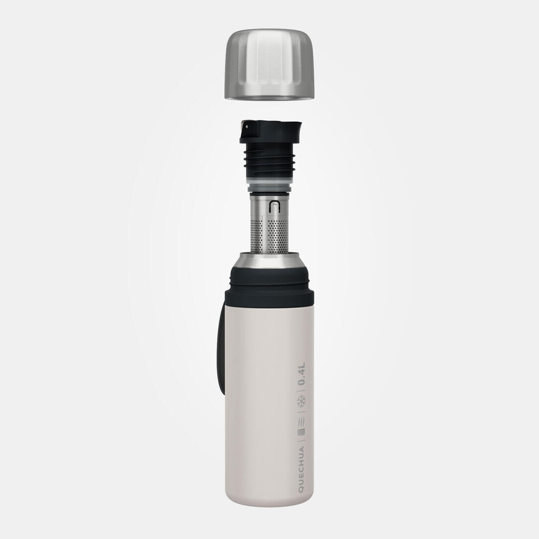 Shishe çeliku inox e izoluar 0.4 L me filtër çaji, për ecje dhe kamping
