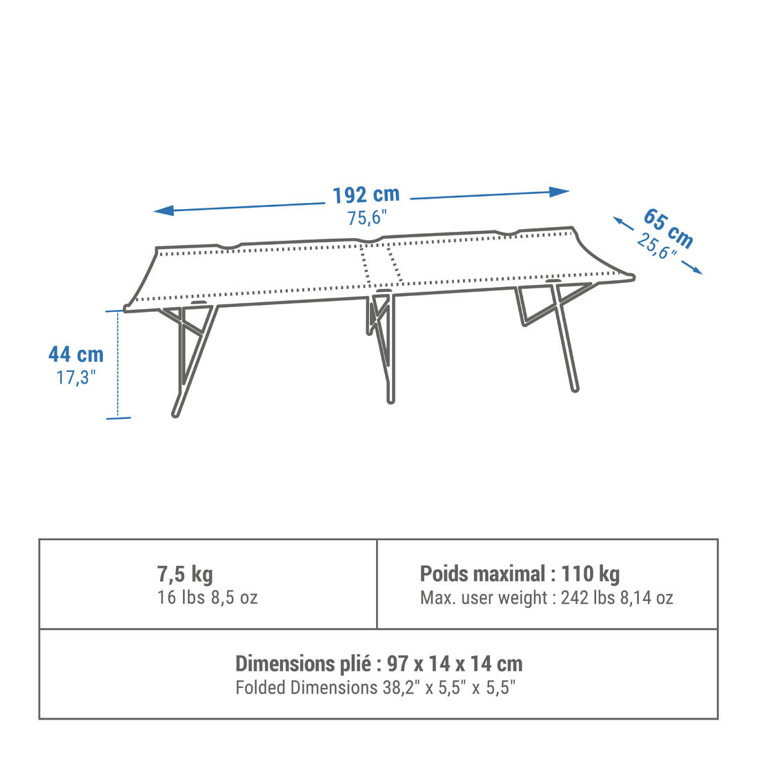 KREVAT KAMPINGU PËR KAMPING - KREVAT I DYTË KAMPINGU 65 CM - 1 PERSON 2