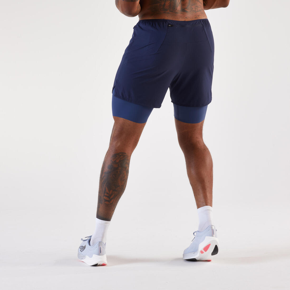 Shortse vrapimi 2 në 1 për meshkuj, Kiprun Run 500 Comfort blu marine 3