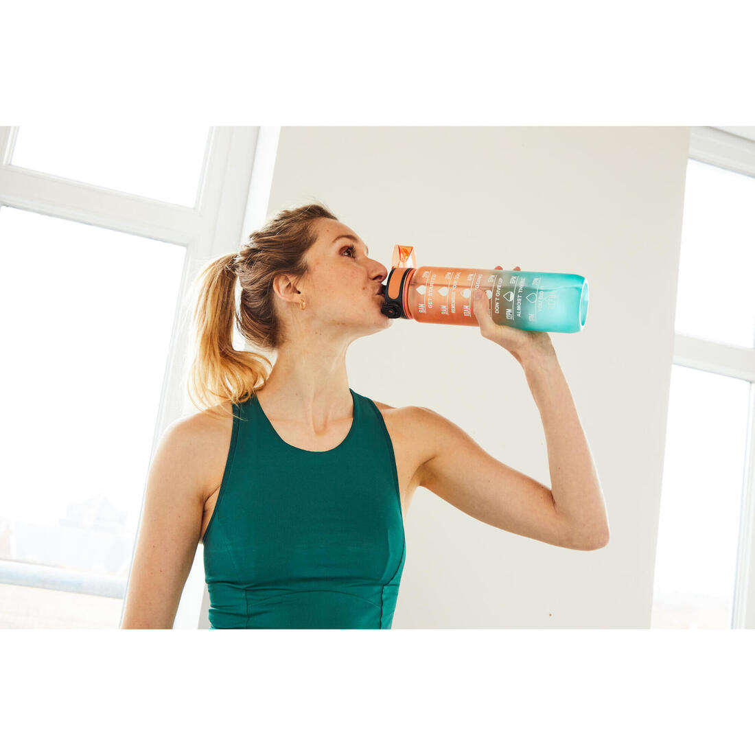 1 Litre Fitness Bottle Motivation - Orange/Green 6