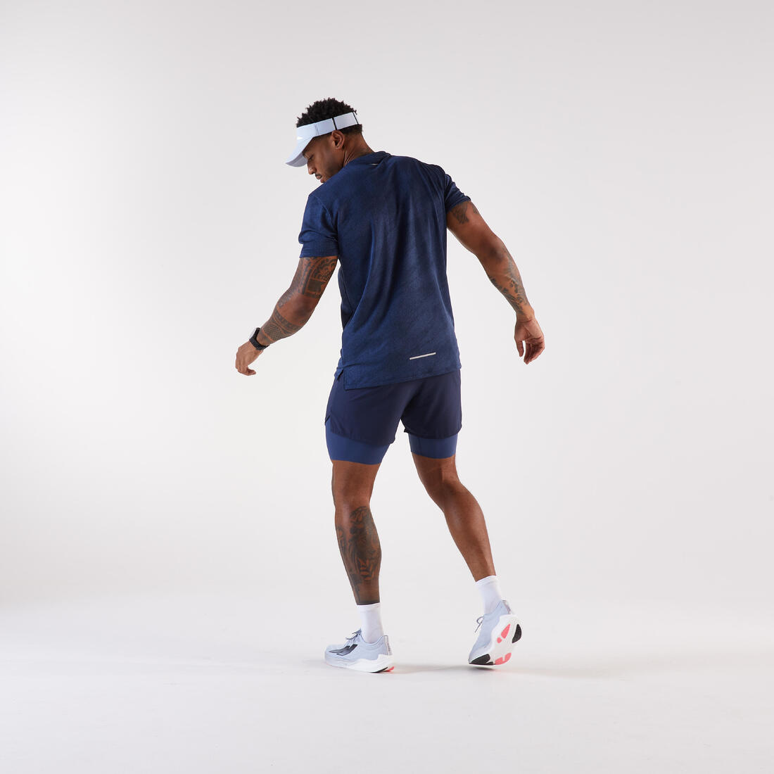 Shortse vrapimi 2 në 1 për meshkuj, Kiprun Run 500 Comfort blu marine 13