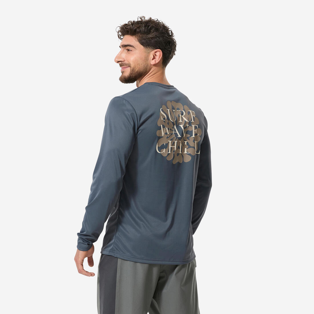 men’s long-sleeved surf t-shirt UPF50+ - white flower