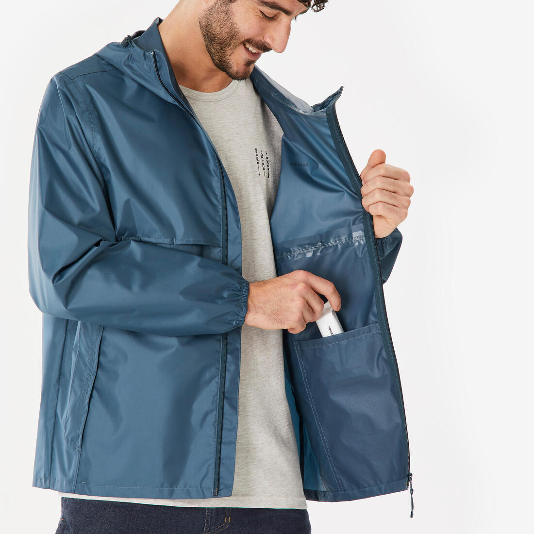 Xhaketë ecjeje për meshkuj kundër erës dhe ujit, Raincut Full Zip - E zezë 10