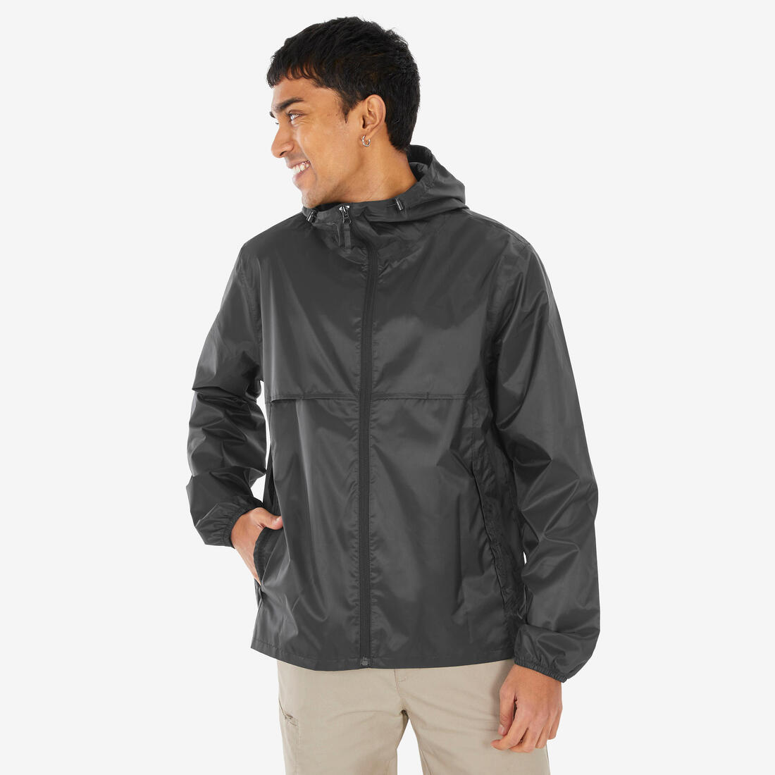 Xhaketë ecjeje për meshkuj kundër erës dhe ujit, Raincut Full Zip - E zezë 9