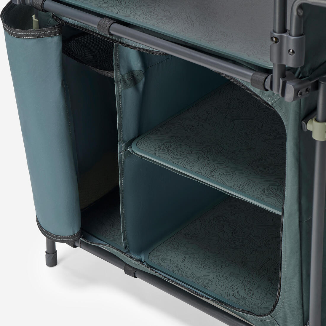 Camping kitchen unit L, foldable and with a wind shield 12
