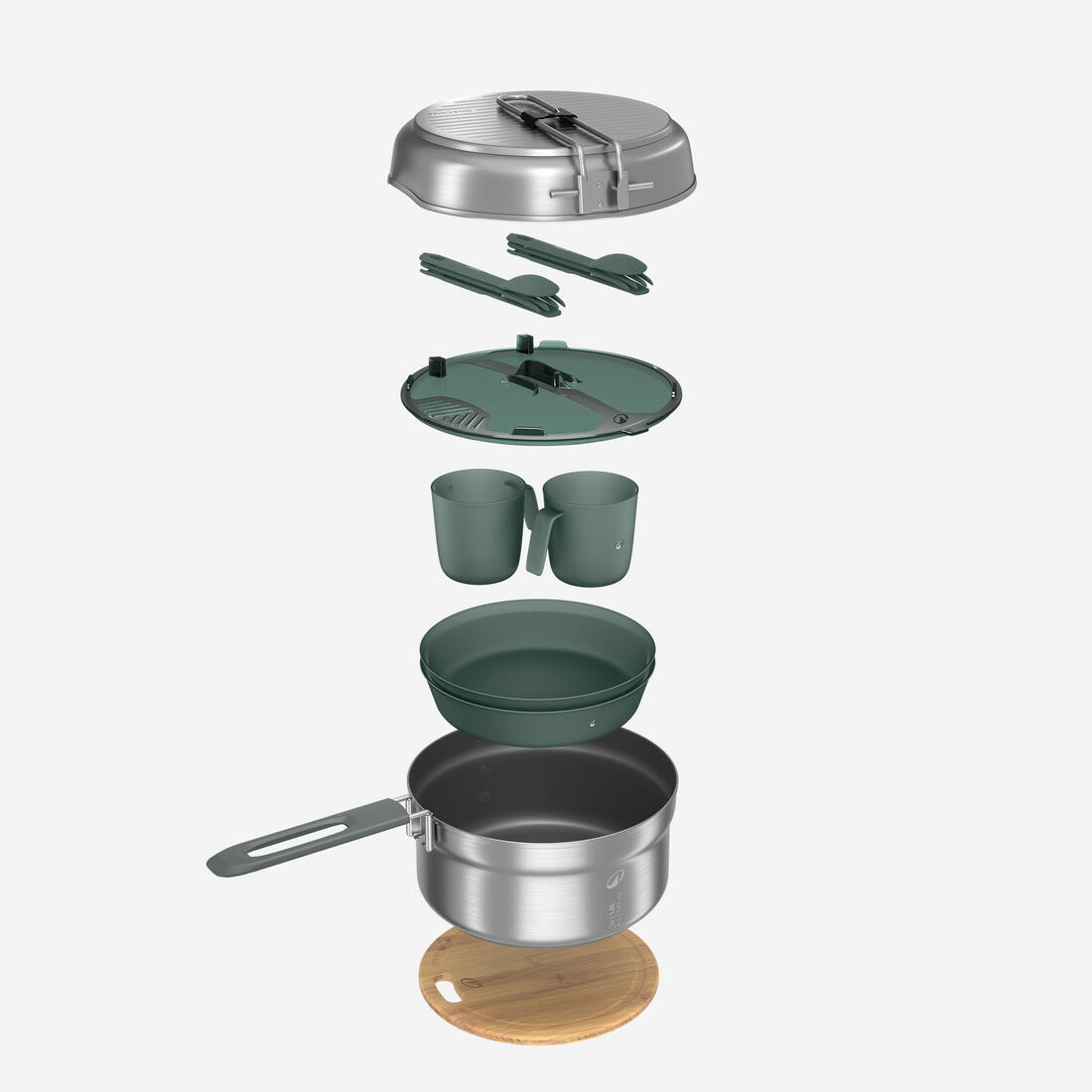 Set gatimi për kamping prej çeliku inox, jo-ngjitës 500 për 2 persona - 15 copë