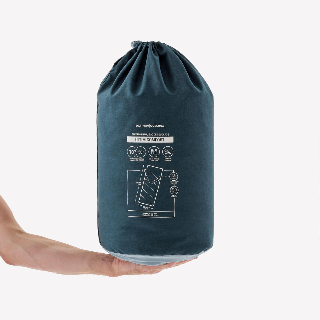 Çantë gjumi kampingu 10°C në pambuk, Ultim Comfort - Blu 2