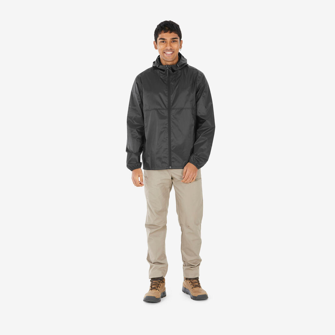 Xhaketë ecjeje për meshkuj kundër erës dhe ujit, Raincut Full Zip - E zezë 5