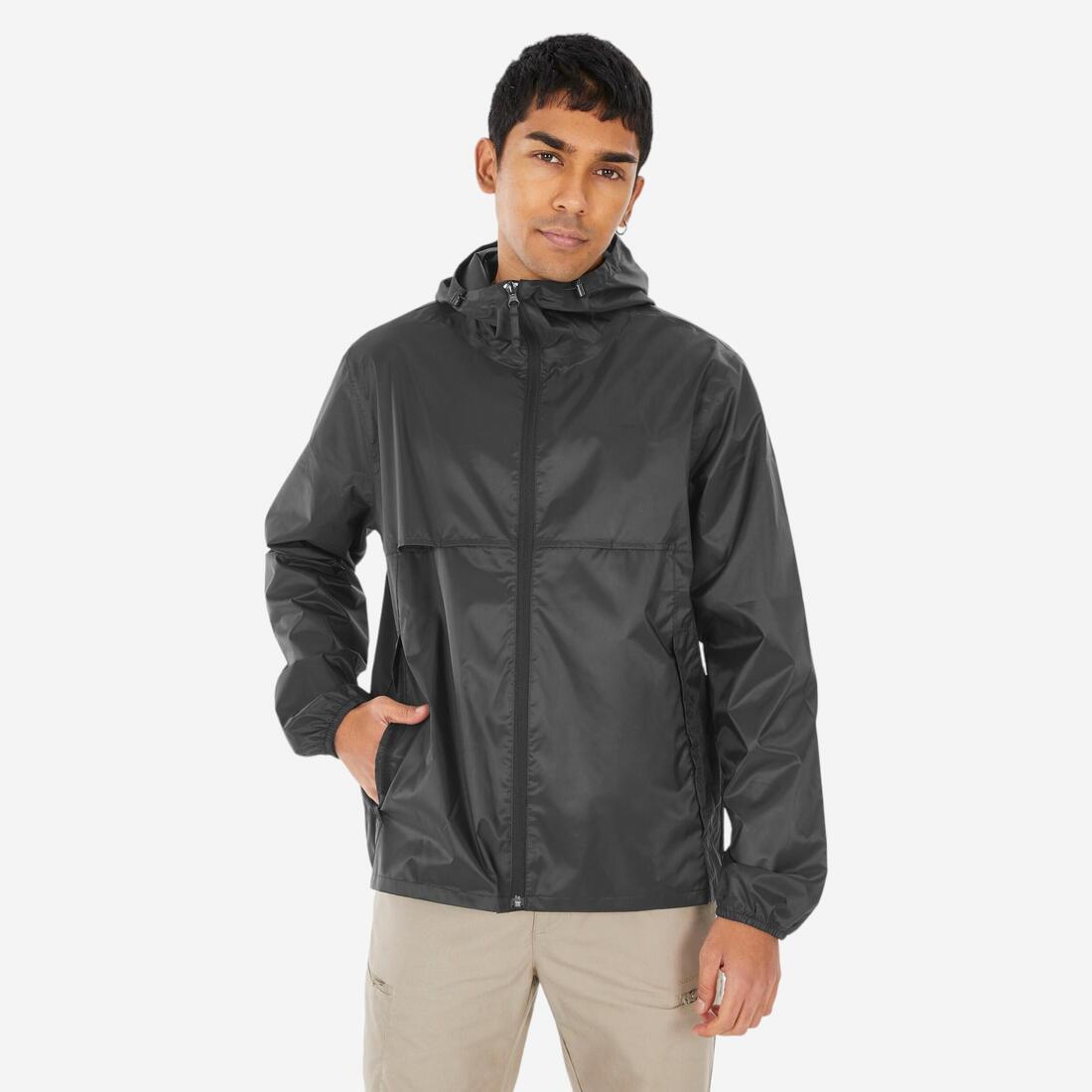 Xhaketë ecjeje për meshkuj kundër erës dhe ujit, Raincut Full Zip - E zezë