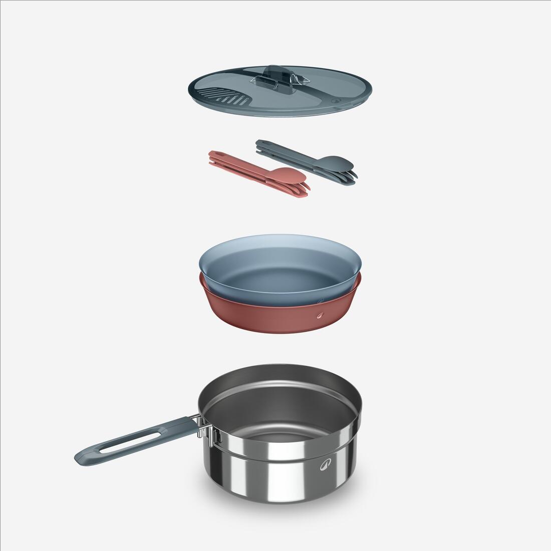 Set gatimi për kamping prej çeliku inox 100 - 2 persona, 10 copë.