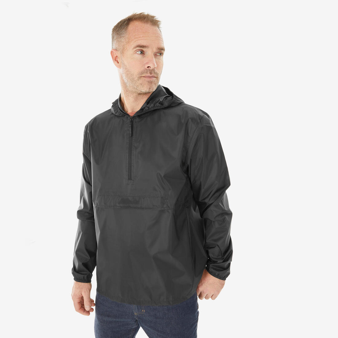 Xhaketë ecjeje për meshkuj kundër erës dhe ujit, Raincut 1/2 Zip - E zezë