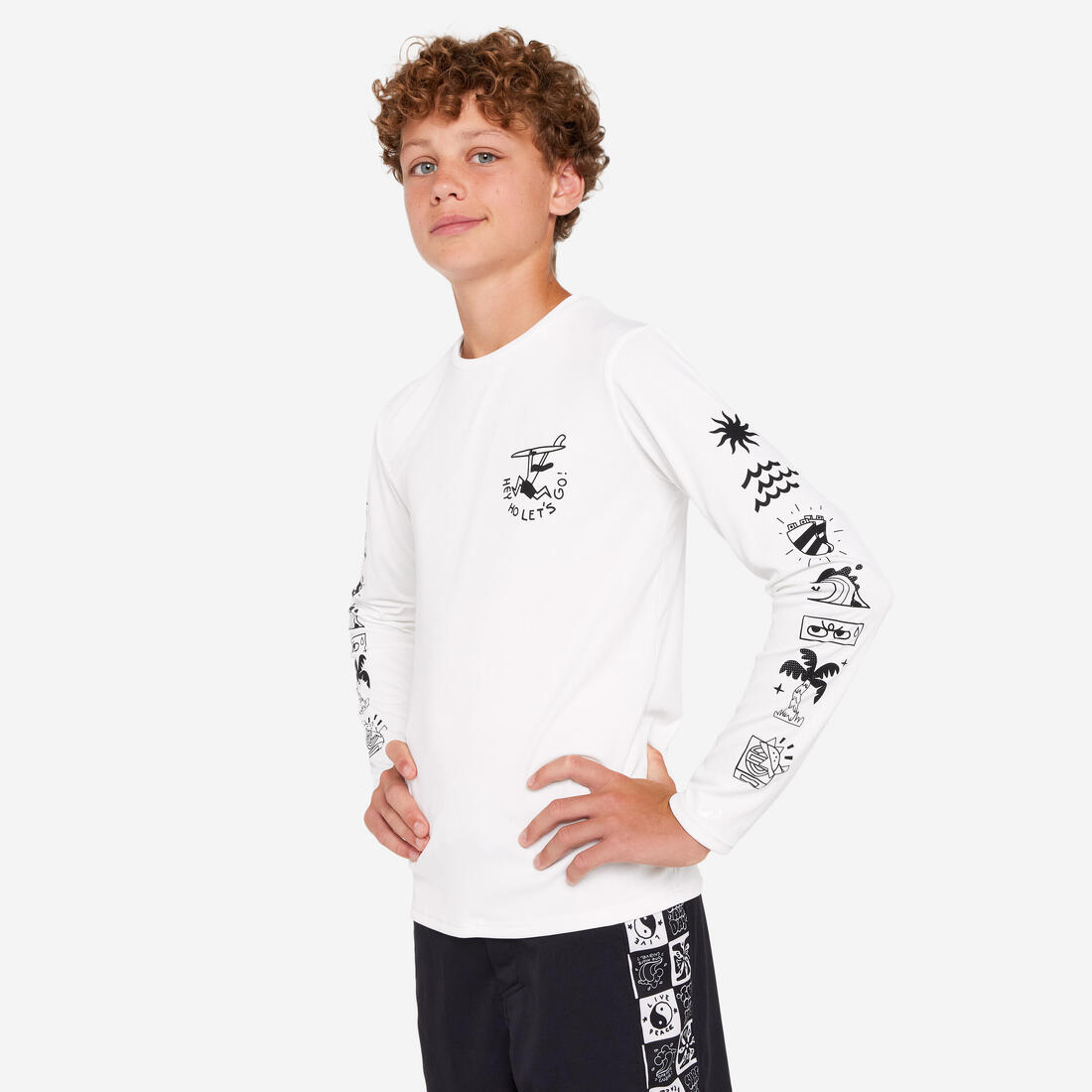 Kids’ surfing long sleeve UV-protection t-shirt - 100 Vibes parme