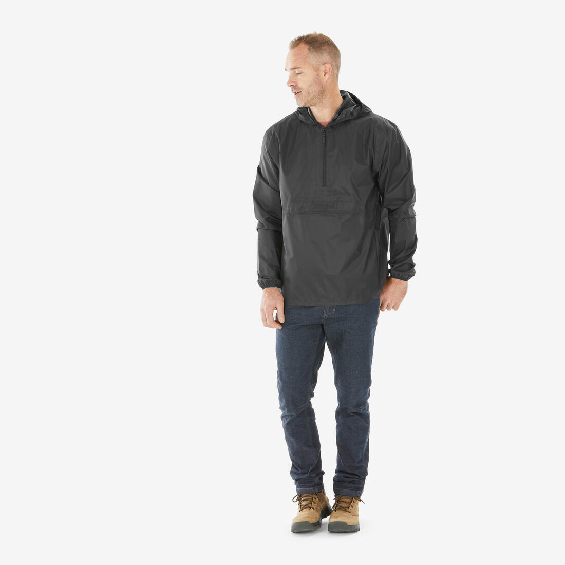Xhaketë ecjeje për meshkuj kundër erës dhe ujit, Raincut 1/2 Zip - E zezë 2