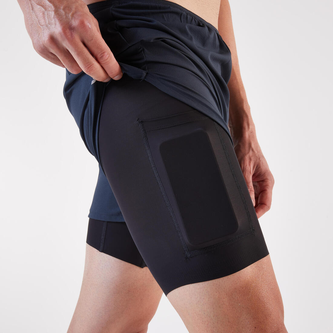 Shortse vrapimi 2 në 1 për meshkuj, Kiprun Run 500 Comfort blu marine 11