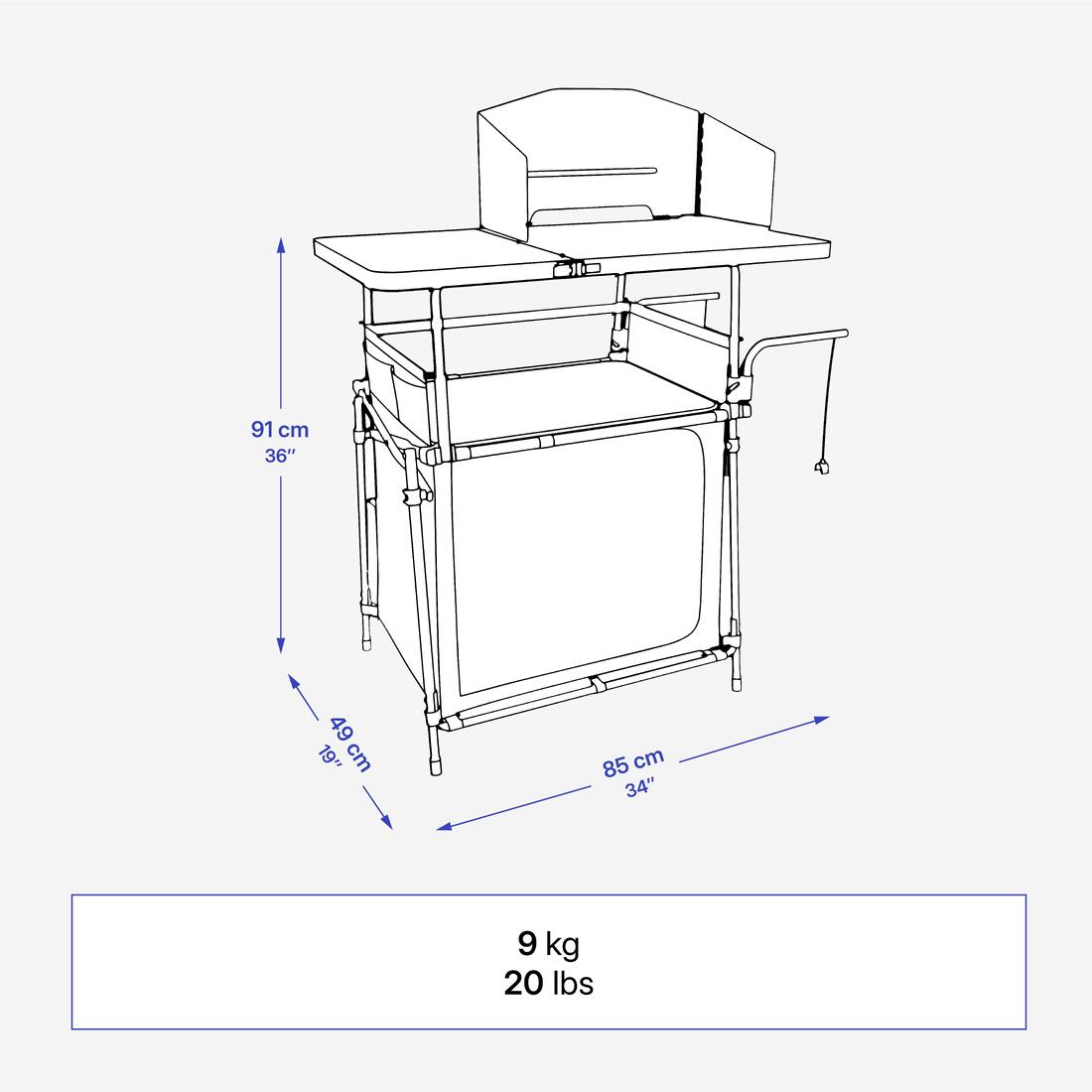 Camping kitchen unit L, foldable and with a wind shield 5