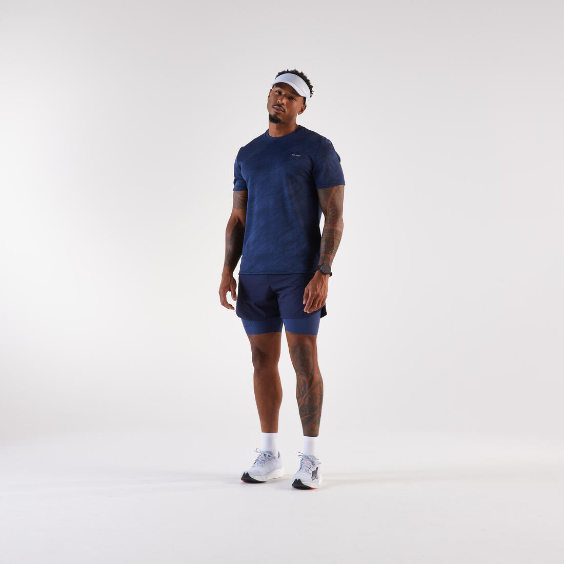 Shortse vrapimi 2 në 1 për meshkuj, Kiprun Run 500 Comfort blu marine 5